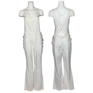Free People We The Free Flare Denim Overalls 30 White NEW